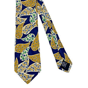 Boss by Hugo Boss Abstract Paisley Blue Yellow Silk Neck Tie Artistic Colorful